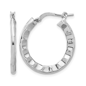 Leslie's Sterling Silver Rh-plated Polished/Hammered Hoop Earrings