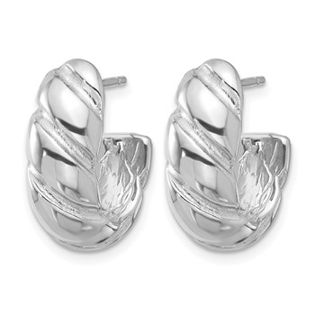 Leslie's Sterling Silver Rh-plated Polished/Grooved Hollow J-Hoop Earrings — alternate view
