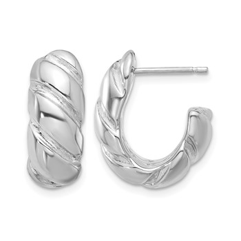 Leslie's Sterling Silver Rh-plated Polished/Grooved Hollow J-Hoop Earrings