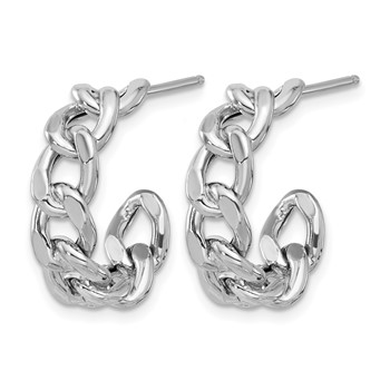 Leslie's Sterling Silver Rh-plated Polished Curb Chain Post C-Hoop Earrings — alternate view