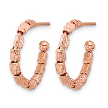 Leslie's Sterling Silver Rose Gold-plat Polished/Hammered J-Hoop Earrings — alternate view