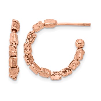Leslie's Sterling Silver Rose Gold-plat Polished/Hammered J-Hoop Earrings
