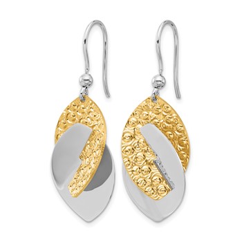 Leslie's SS Rhod and Gold-tone Polished and Textured Dangle Earrings — alternate view