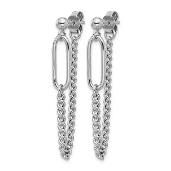 Leslie's Sterling Silver Rhodium-plated Post Chain Dangle Earrings — alternate view