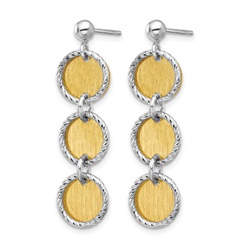 Leslie's SS Rhodium/Gold-plated Polished/Brushed Circles Dangle Earrings — alternate view