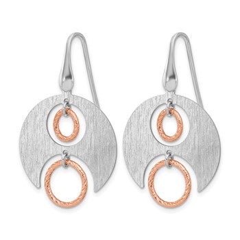 Leslie's SS Rhodium/Rose gold-plat Polished/Brushed Dangle Earrings — alternate view