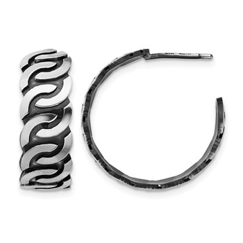 Leslie's Sterling Silver Antiqued Burnished Polished J-Hoop Earrings