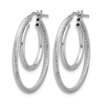 Leslie's Sterling Silver Rh-plat Polished and Textured Double Hoop Earrings — alternate view