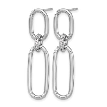 Leslie's Sterling Silver Rh-plated Polished CZ Dangle Post Earrings — alternate view