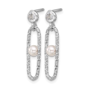Leslie's Sterling Silver Rhodium-plated CZ and Crystal Pearl Dangle Earring — alternate view