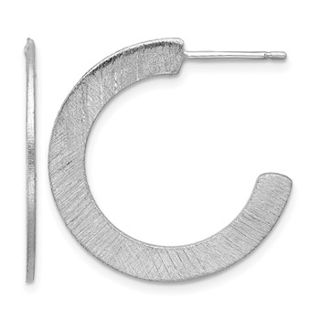 Leslie's Sterling Silver RH-plated Scratch Finish J-Hoop Post Earrings