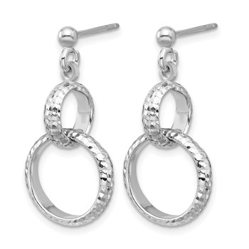 Leslie's SS RH-plat Polished / Dia-cut Circle Link Dangle Post Earrings — alternate view