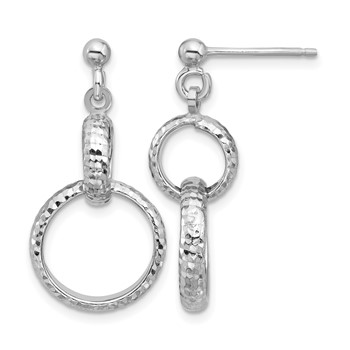 Leslie's SS RH-plat Polished / Dia-cut Circle Link Dangle Post Earrings