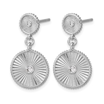 Leslie's SS RH-plat CZ Polished/Grooved Circle Dangle Post Earrings — alternate view