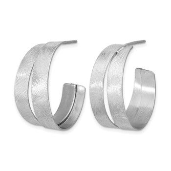 Leslie's Sterling Silver Rhodium-plate Scratch Finish J-hoop Earrings — alternate view