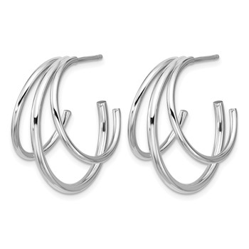 Leslie's Sterling Silver RH-plated Polished 3-row J-hoop Post Earrings — alternate view