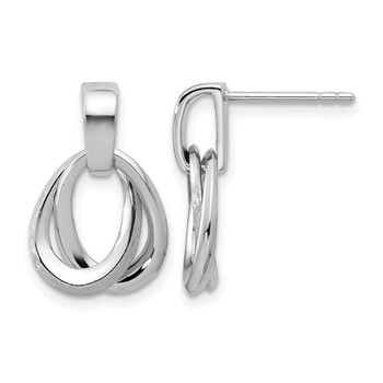 Leslie's SS RH-plated Polished/Brushed Ovals Dangle Post Earrings