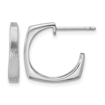 Leslie's SS RH-plated Polished/Brushed Square J-Hoop Post Earrings