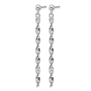 Leslie's Sterling Silver RH-plat Polish/Dia.-cut Dangle Post Earrings — alternate view