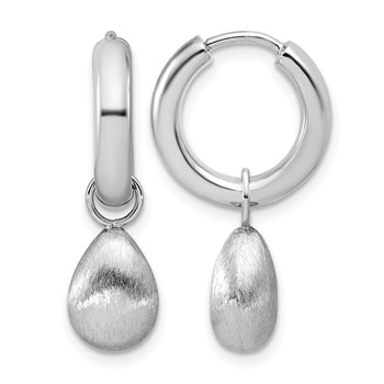 Leslie's SS RH-plat Polish/Brushed Teardrop Huggie Hoop Earrings