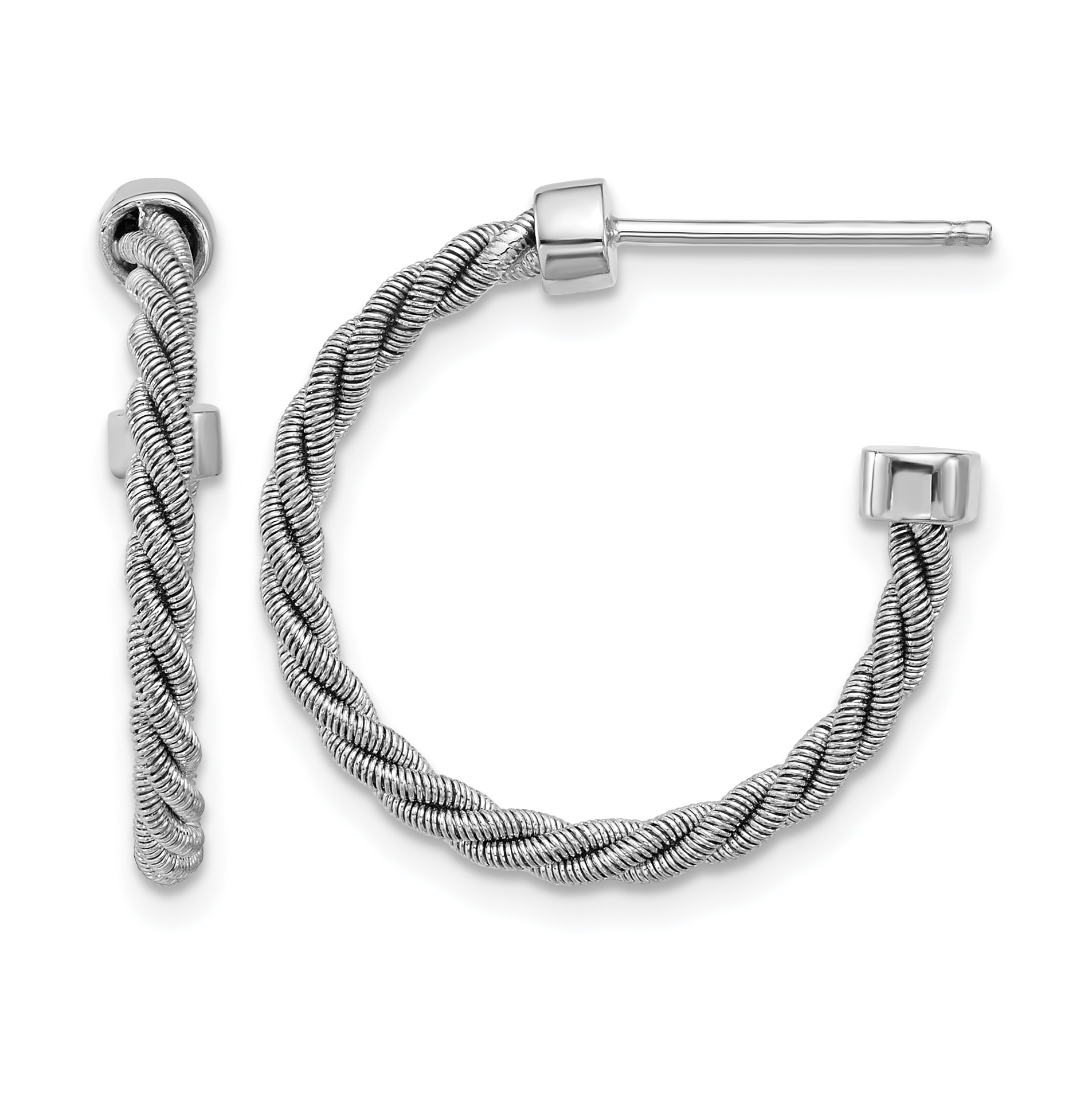 Leslie's SS RH-pltd Polished and Twisted 22mm Post J-Hoop Earrings