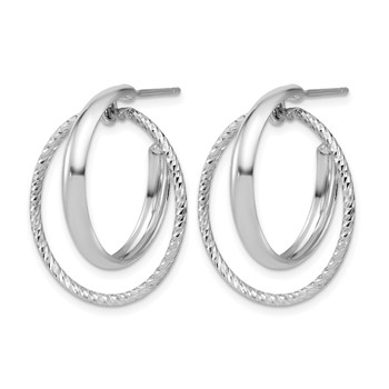 Leslie's SS RH-plated Polished / Dia-cut Fancy Circles Post J-Hoop Earrings — alternate view