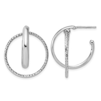 Leslie's SS RH-plated Polished / Dia-cut Fancy Circles Post J-Hoop Earrings