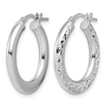 Leslie's Sterling Silver RH-plated Polished / Dia-cut Hoop Earrings — alternate view