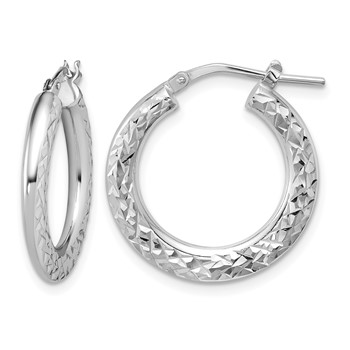 Leslie's Sterling Silver RH-plated Polished / Dia-cut Hoop Earrings