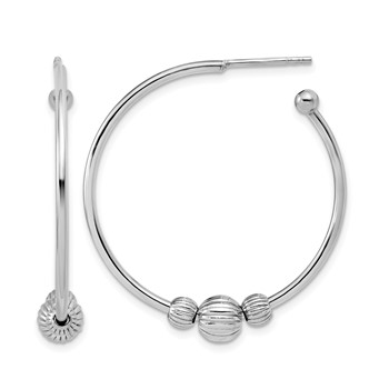 Leslie's Sterling Silver Rhodium-Plated with Beads Post Hoop Earrings