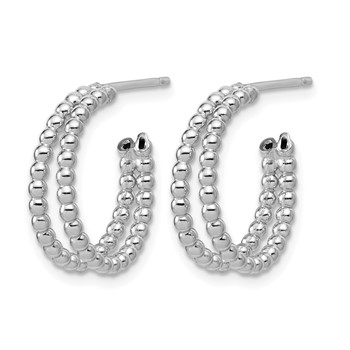Leslie's Sterling Silver RH-plated Polished Beaded J-Hoop Earrings — alternate view