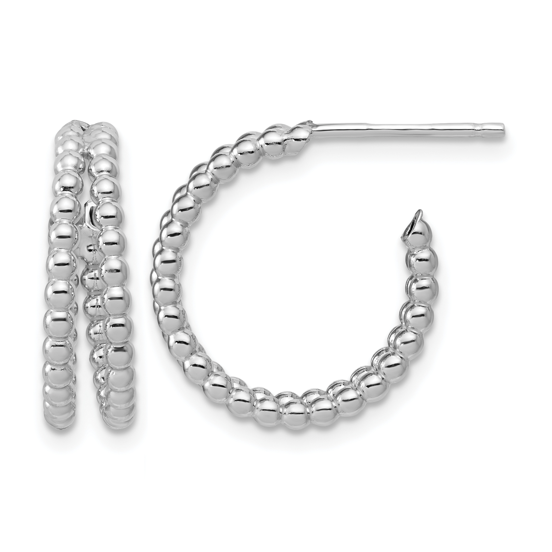 Leslie's Sterling Silver RH-plated Polished Beaded J-Hoop Earrings