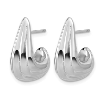 Leslie's Sterling Silver RH-plated Polished Grooved Post J-Hoop Earrings — alternate view