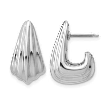 Leslie's Sterling Silver RH-plated Polished Grooved Post J-Hoop Earrings