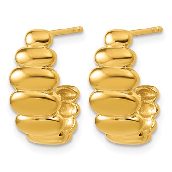 Leslie's Sterling Silver Gold-tone Polished and Grooved J-Hoop Post Earring — alternate view