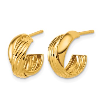 Leslie's Sterling Silver Gold-tone Polished/Grooved Criss-cross J-hoop Post — alternate view