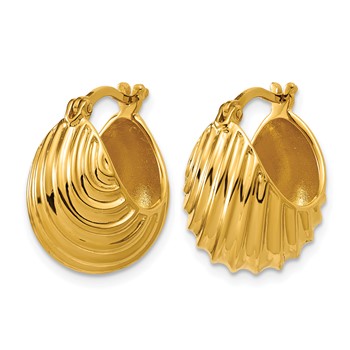 Leslie's Sterling Silver Gold-tone Polished/Grooved Hoop Earrings — alternate view