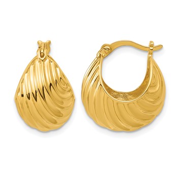 Leslie's Sterling Silver Gold-tone Polished/Grooved Hoop Earrings