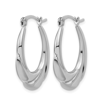 Leslie's Sterling Silver RH-plated Polished and Grooved Oval Hoop Earrings — alternate view