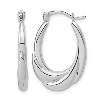 Leslie's Sterling Silver RH-plated Polished and Grooved Oval Hoop Earrings