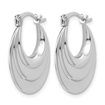 Leslie's Sterling Silver RH-plated Polished and Grooved Oval Hoop Earrings — alternate view