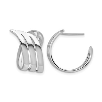 Leslie's Sterling Silver RH-plated Polished Fancy J-Hoop Post Earrings