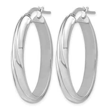 Leslie's Sterling Silver RH-plat Polished/Grooved Oval Hoop Earrings — alternate view