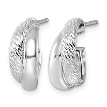 Leslie's Sterling Silver RH-plated Polished D/C Criss-cross J-hoop Post Ear — alternate view