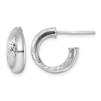 Leslie's Sterling Silver RH-plated Polished D/C Criss-cross J-hoop Post Ear