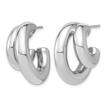 Leslie's Sterling Silver RH-plated Polished 2-row Puffed J-hoop Post Earrin — alternate view