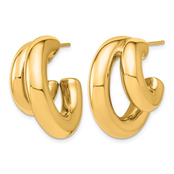 Leslie's Sterling Silver Gold-plated Polished 2-row Puffed J-hoop Post Earr — alternate view