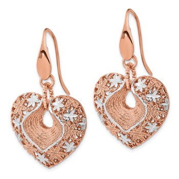 Leslie's Sterling Silver Rose-tone 24k Flash Plated Diamond-cut Heart Dangle Earrings — alternate view