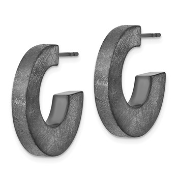 Leslie's Sterling Silver Ruthenium-Plated Scratch Finish Square Tube Round Hoop Earrings — alternate view