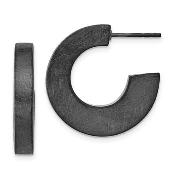 Leslie's Sterling Silver Ruthenium-Plated Scratch Finish Square Tube Round Hoop Earrings